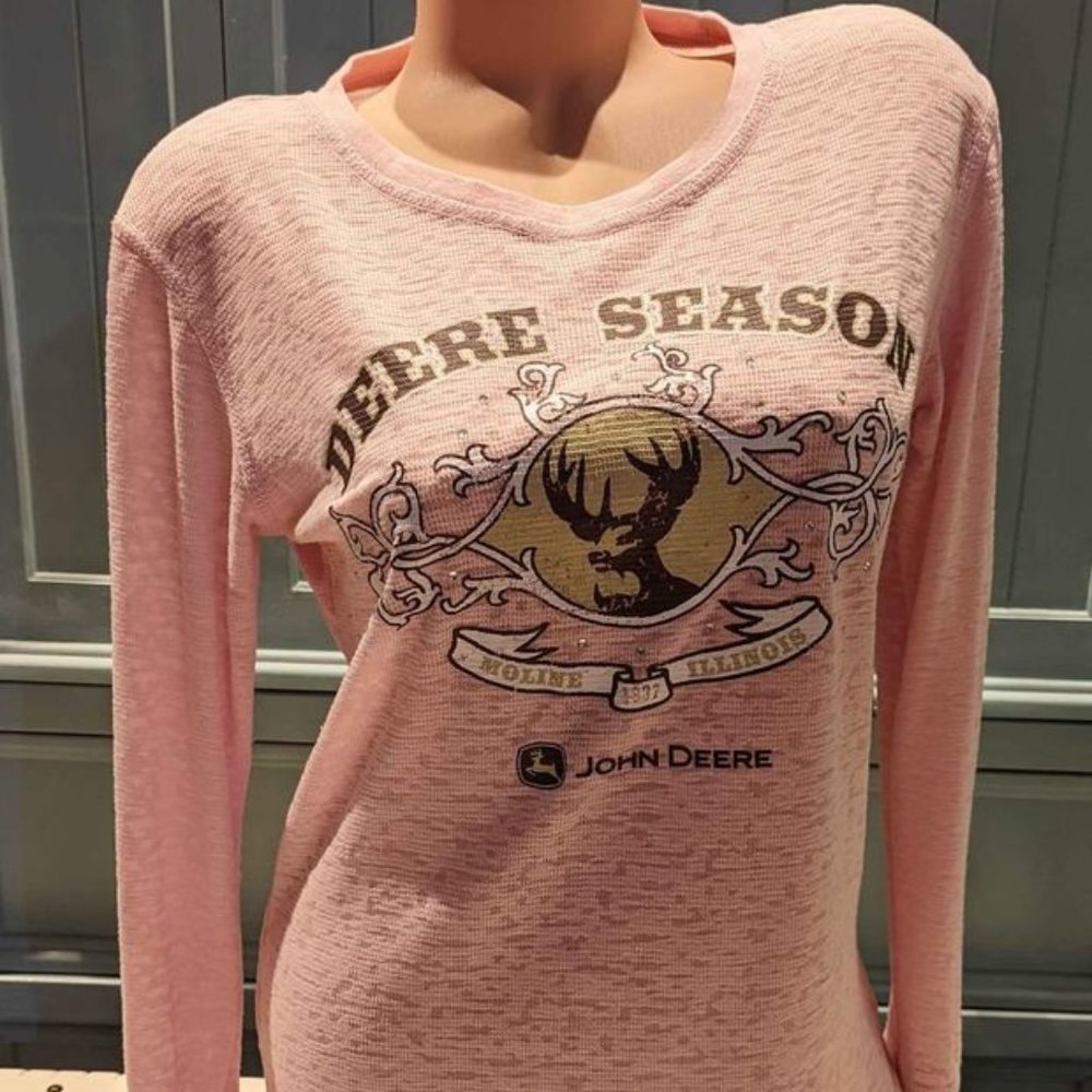 Women's Pink John Deere Season Hunting Tee Shirt Top Medium